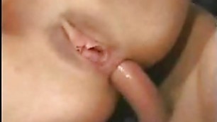 Blond slut gets dped and eats all the cum off her plate