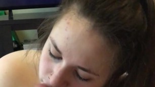Broke College Girl Gives Head, Takes Facial, Swallows Cum