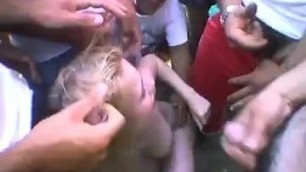 Group sex blow and cum eating blonde