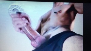 Horse hung skinny Latino edges and licks his own thick cock