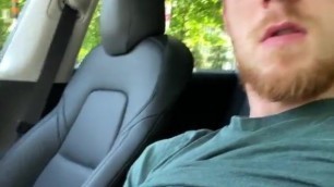 ginger lad shoots a load in his car