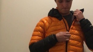 Gay twink cums in beautiful North Face (TNF) down jacket