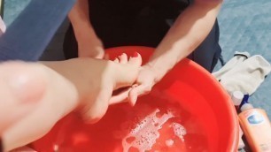 My Cuckold husband clean my feet and make me ready to meet my lover